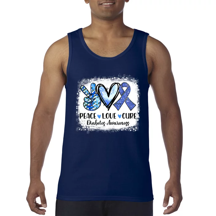 Peace Love Cure Diabetes Awareness Blue Ribbon Tank Top