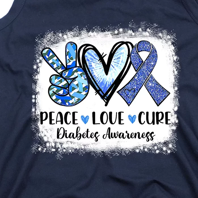 Peace Love Cure Diabetes Awareness Blue Ribbon Tank Top