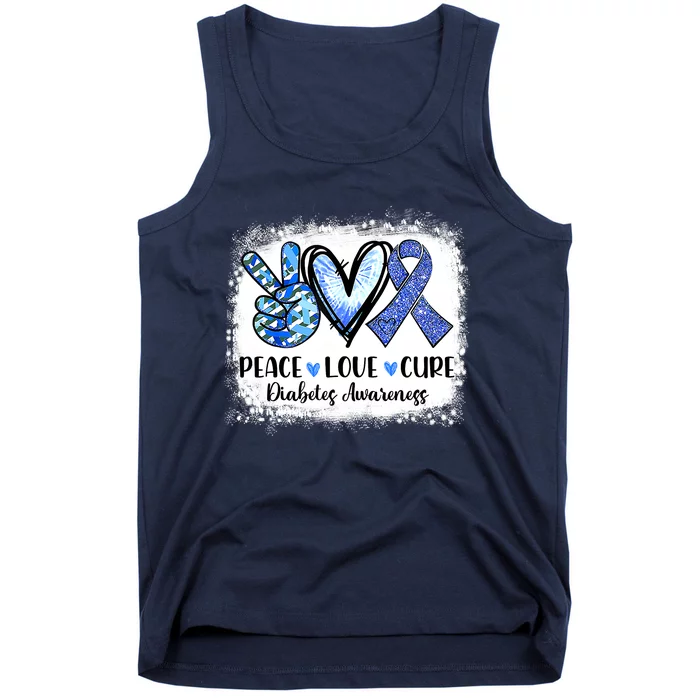 Peace Love Cure Diabetes Awareness Blue Ribbon Tank Top