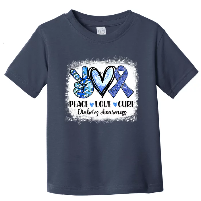 Peace Love Cure Diabetes Awareness Blue Ribbon Toddler T-Shirt