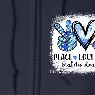 Peace Love Cure Diabetes Awareness Blue Ribbon Full Zip Hoodie