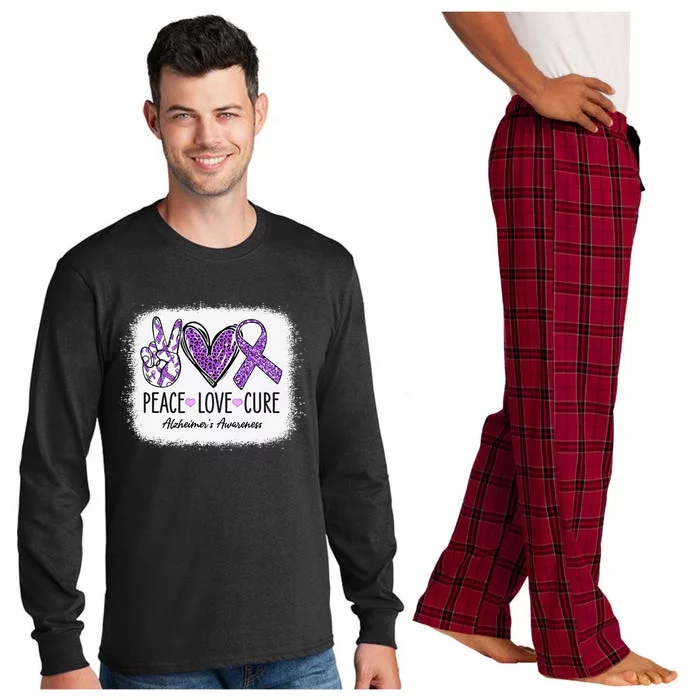 Peace Love Cure We Wear Purple For AlzheimerS Awareness Gift Long Sleeve Pajama Set