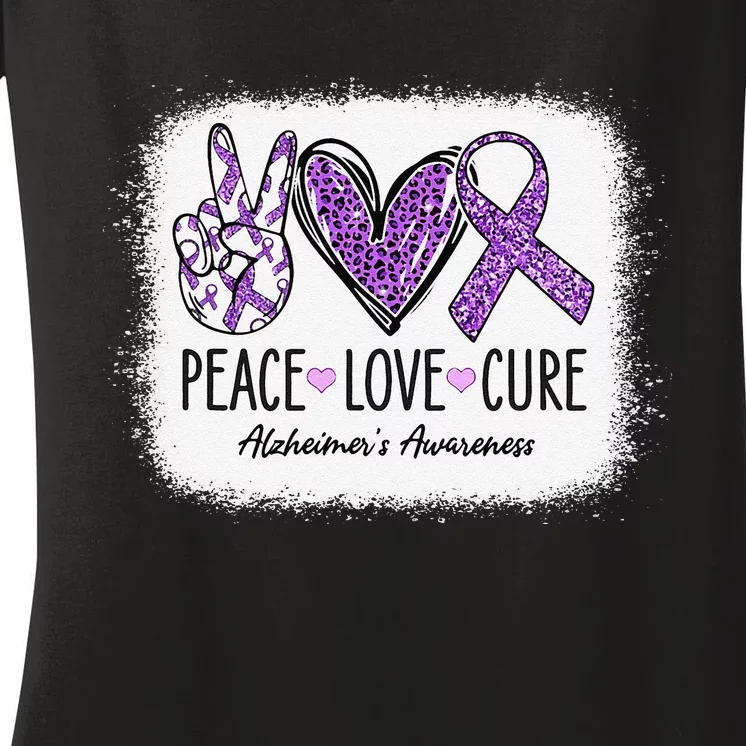 Peace Love Cure We Wear Purple For AlzheimerS Awareness Gift Women's V-Neck T-Shirt