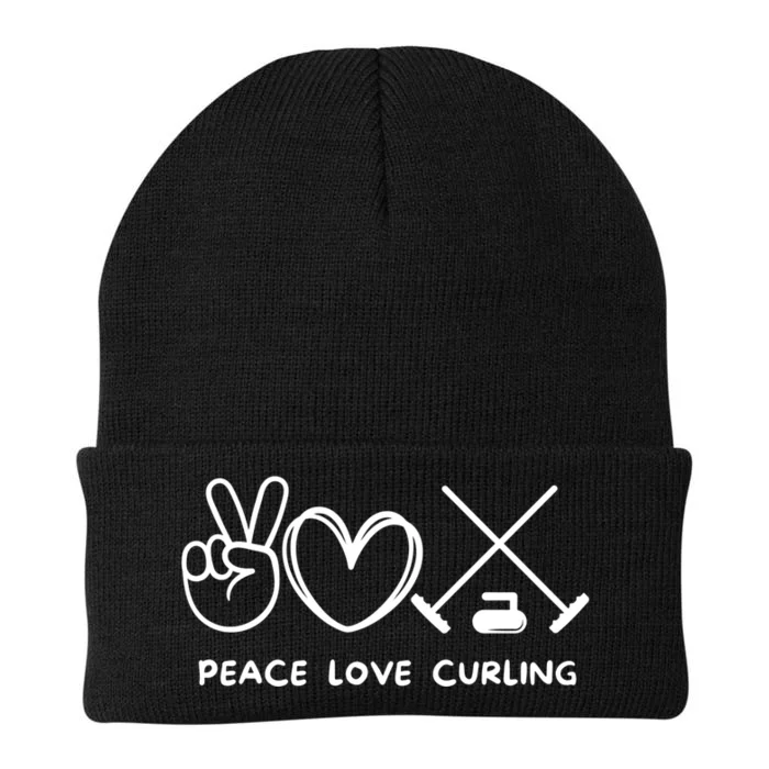 Peace Love Curling Retro Curling Lover Sport Lover Funny Gift Knit Cap Winter Beanie