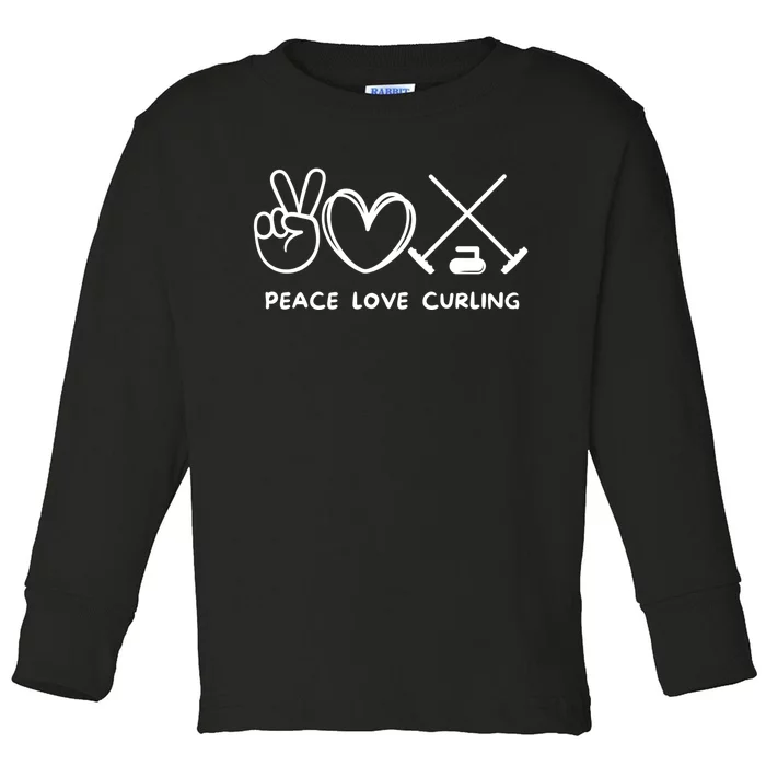 Peace Love Curling Retro Curling Lover Sport Lover Funny Gift Toddler Long Sleeve Shirt