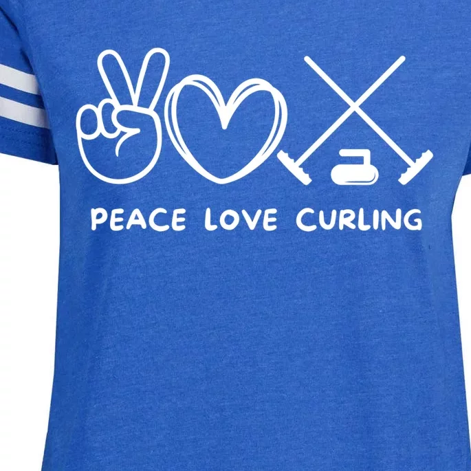 Peace Love Curling Retro Curling Lover Sport Lover Funny Gift Enza Ladies Jersey Football T-Shirt