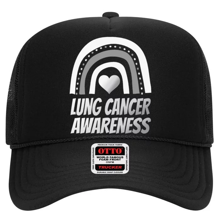 Proud Lung Cancer Rainbow Warrior Survivor High Crown Mesh Trucker Hat