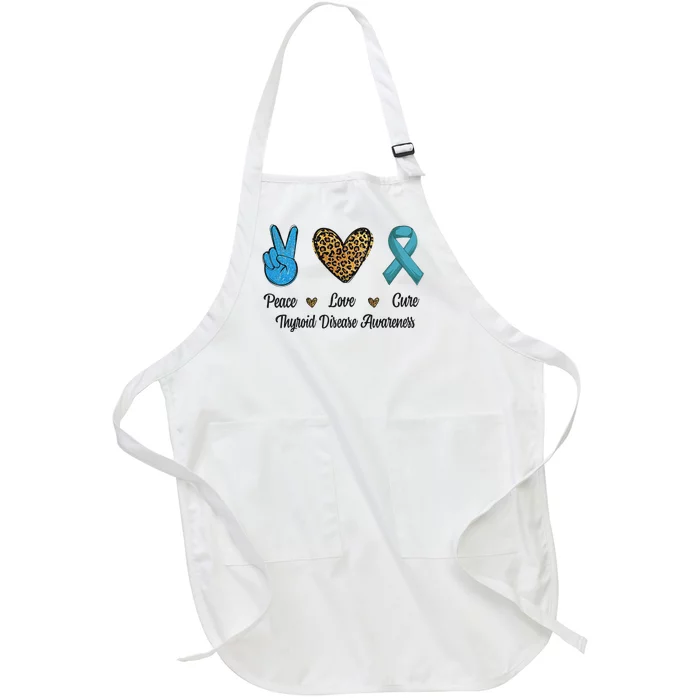 Peace Love Cure Thyroid Disease Awareness Survivor Leopard Full-Length Apron With Pocket