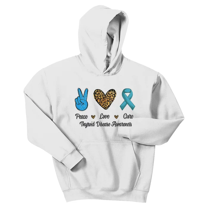 Peace Love Cure Thyroid Disease Awareness Survivor Leopard Kids Hoodie