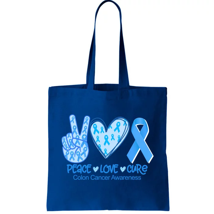 Peace Love Cure Dark Blue Ribbon Colon Cancer Awareness Gift Great Gift Tote Bag