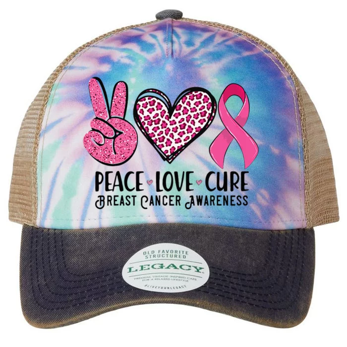 Peace Love Cure Breast Cancer Awareness Warrior Pink Ribbon Legacy Tie Dye Trucker Hat