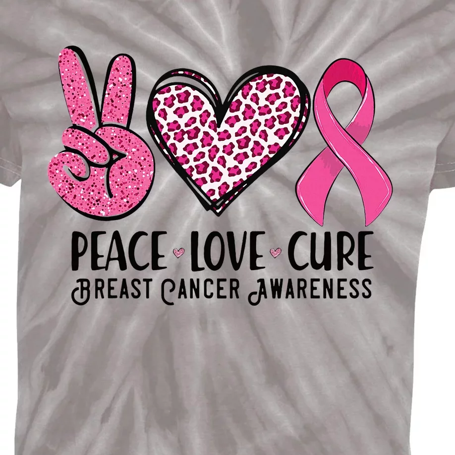 Peace Love Cure Breast Cancer Awareness Warrior Pink Ribbon Kids Tie-Dye T-Shirt