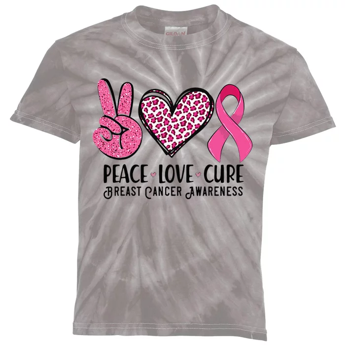 Peace Love Cure Breast Cancer Awareness Warrior Pink Ribbon Kids Tie-Dye T-Shirt