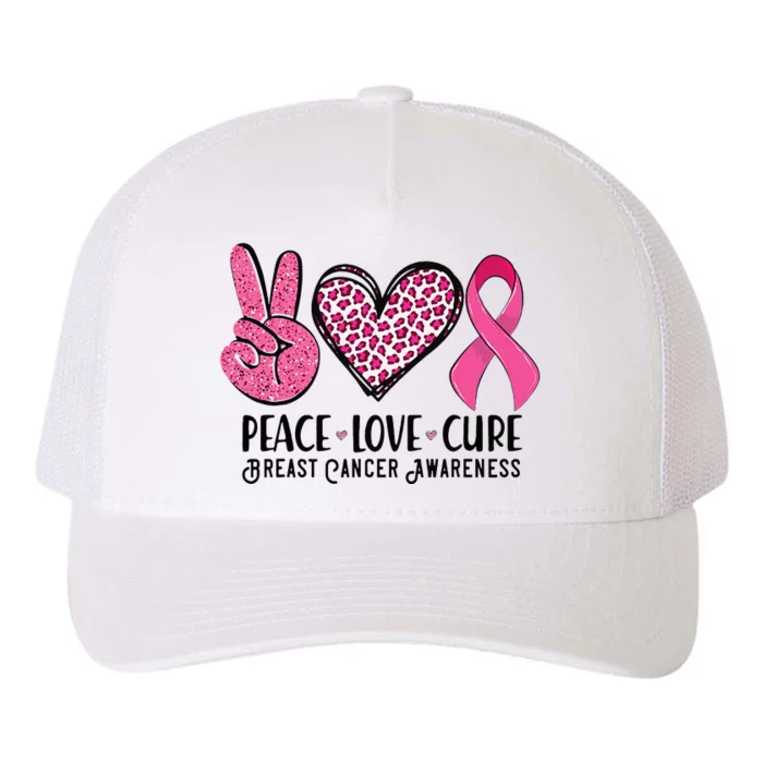 Peace Love Cure Breast Cancer Awareness Warrior Pink Ribbon Yupoong Adult 5-Panel Trucker Hat