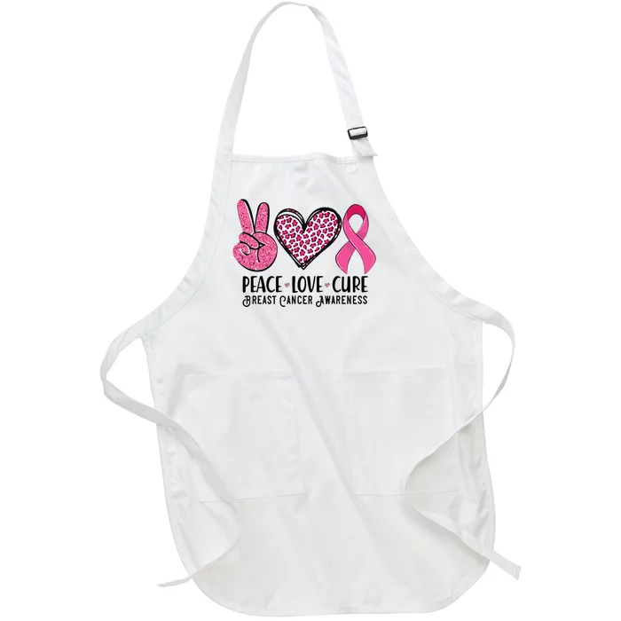 Peace Love Cure Breast Cancer Awareness Warrior Pink Ribbon Full-Length Apron With Pocket