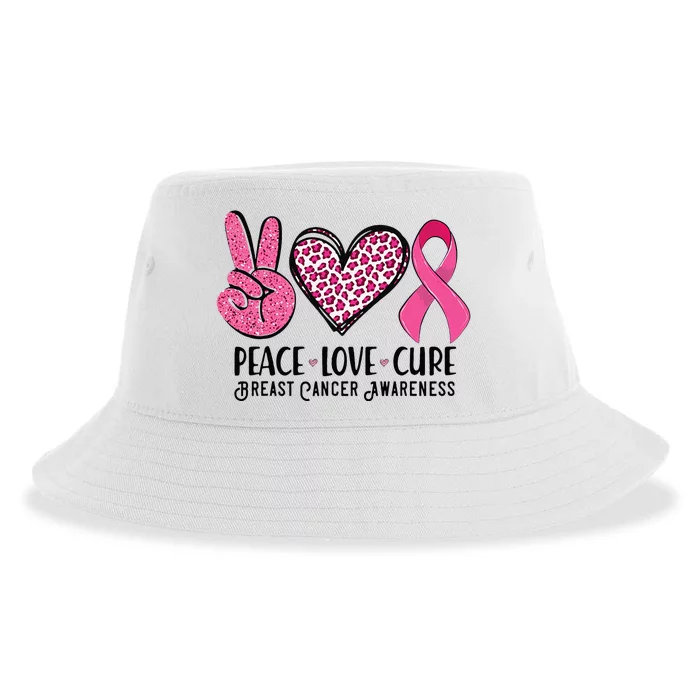 Peace Love Cure Breast Cancer Awareness Warrior Pink Ribbon Sustainable Bucket Hat