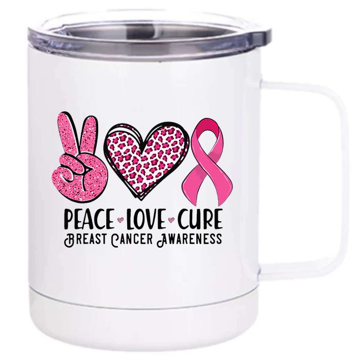 Peace Love Cure Breast Cancer Awareness Warrior Pink Ribbon Front & Back 12oz Stainless Steel Tumbler Cup