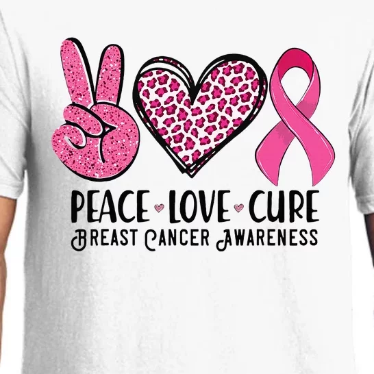 Peace Love Cure Breast Cancer Awareness Warrior Pink Ribbon Pajama Set