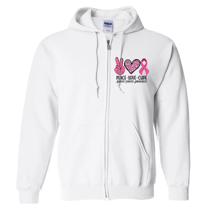 Peace Love Cure Breast Cancer Awareness Warrior Pink Ribbon Full Zip Hoodie