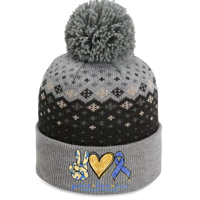 Peace Love Cures Ribbon Colon Cancer Awareness Supporter The Baniff Cuffed Pom Beanie