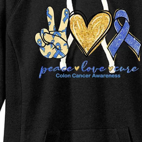 Peace Love Cures Ribbon Colon Cancer Awareness Supporter Women's Fleece Hoodie