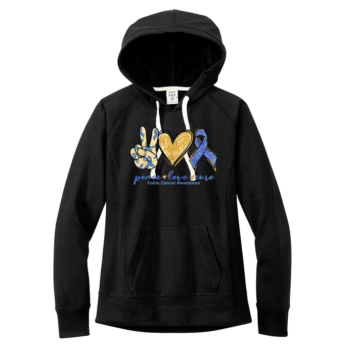 Peace Love Cures Ribbon Colon Cancer Awareness Supporter Women's Fleece Hoodie