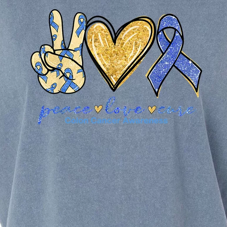 Peace Love Cures Ribbon Colon Cancer Awareness Supporter Garment-Dyed Women's Muscle Tee