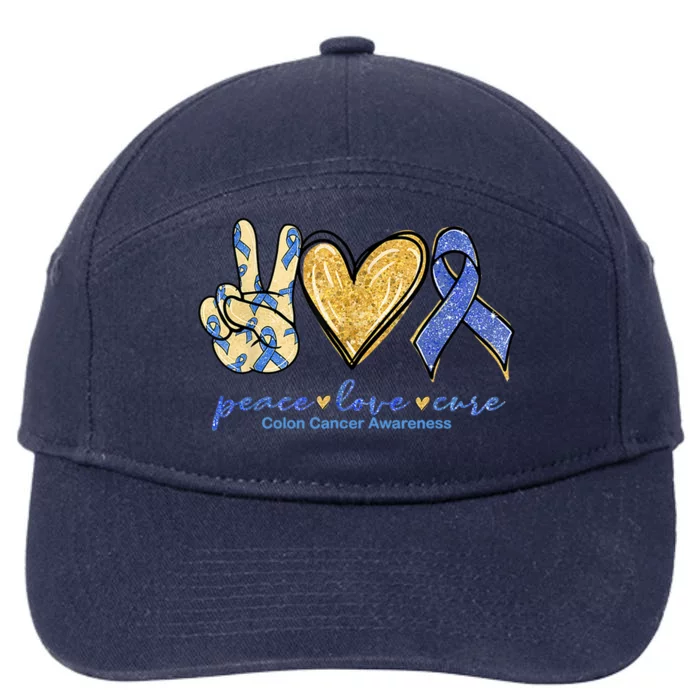 Peace Love Cures Ribbon Colon Cancer Awareness Supporter 7-Panel Snapback Hat