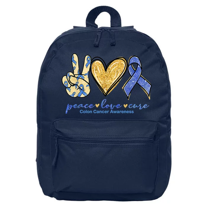 Peace Love Cures Ribbon Colon Cancer Awareness Supporter 16 in Basic Backpack