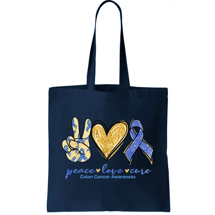 Peace Love Cures Ribbon Colon Cancer Awareness Supporter Tote Bag