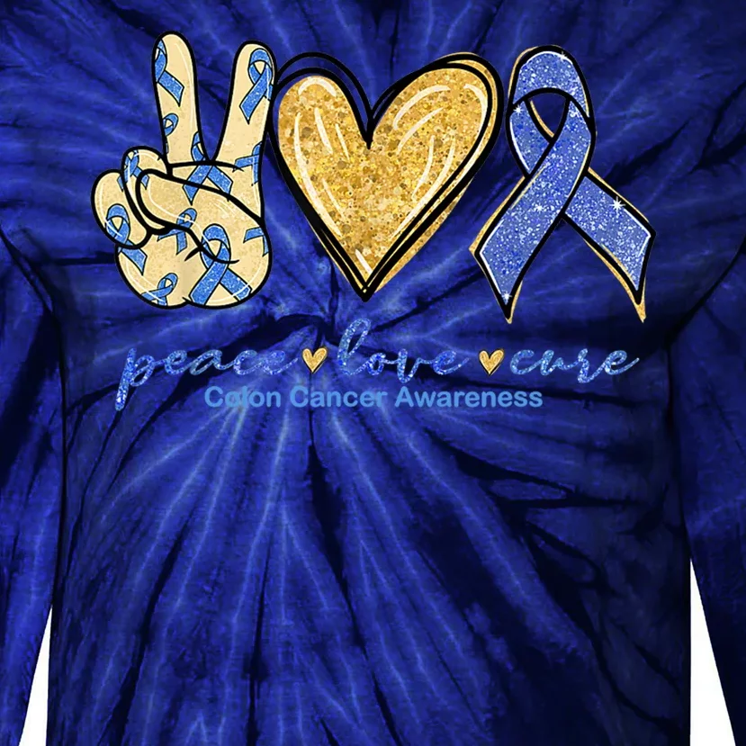 Peace Love Cures Ribbon Colon Cancer Awareness Supporter Tie-Dye Long Sleeve Shirt