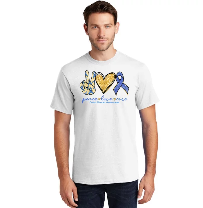 Peace Love Cures Ribbon Colon Cancer Awareness Supporter Tall T-Shirt