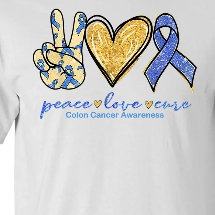 Peace Love Cures Ribbon Colon Cancer Awareness Supporter Tall T-Shirt