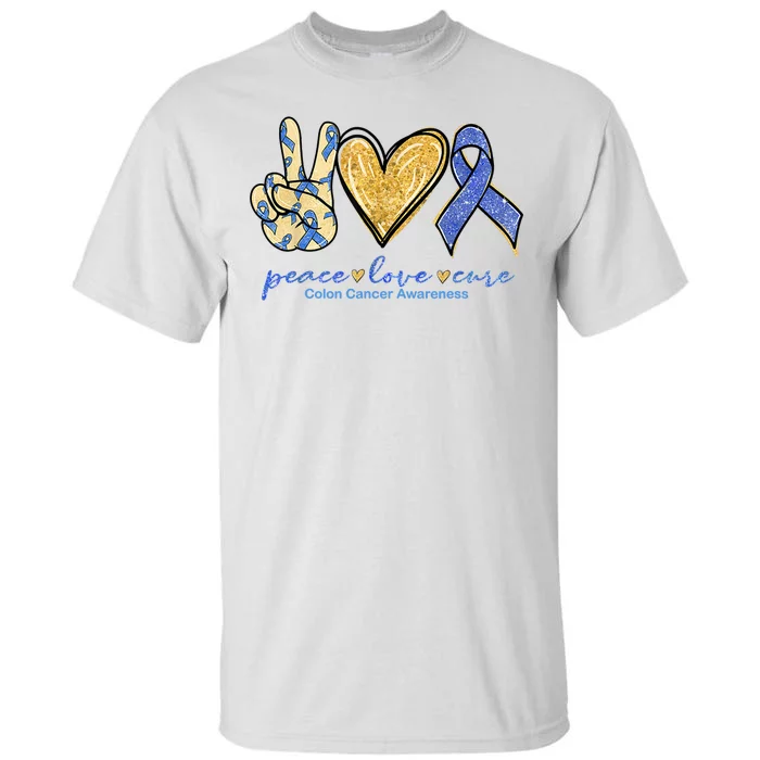 Peace Love Cures Ribbon Colon Cancer Awareness Supporter Tall T-Shirt