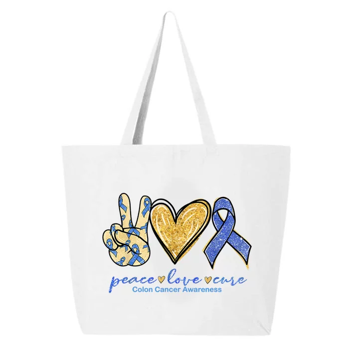 Peace Love Cures Ribbon Colon Cancer Awareness Supporter 25L Jumbo Tote