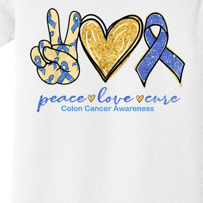 Peace Love Cures Ribbon Colon Cancer Awareness Supporter Baby Bodysuit