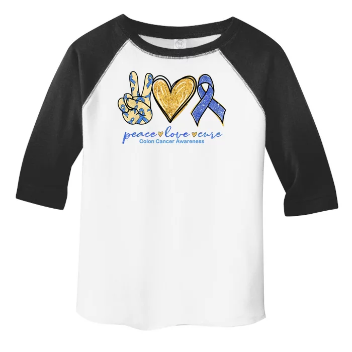 Peace Love Cures Ribbon Colon Cancer Awareness Supporter Toddler Fine Jersey T-Shirt