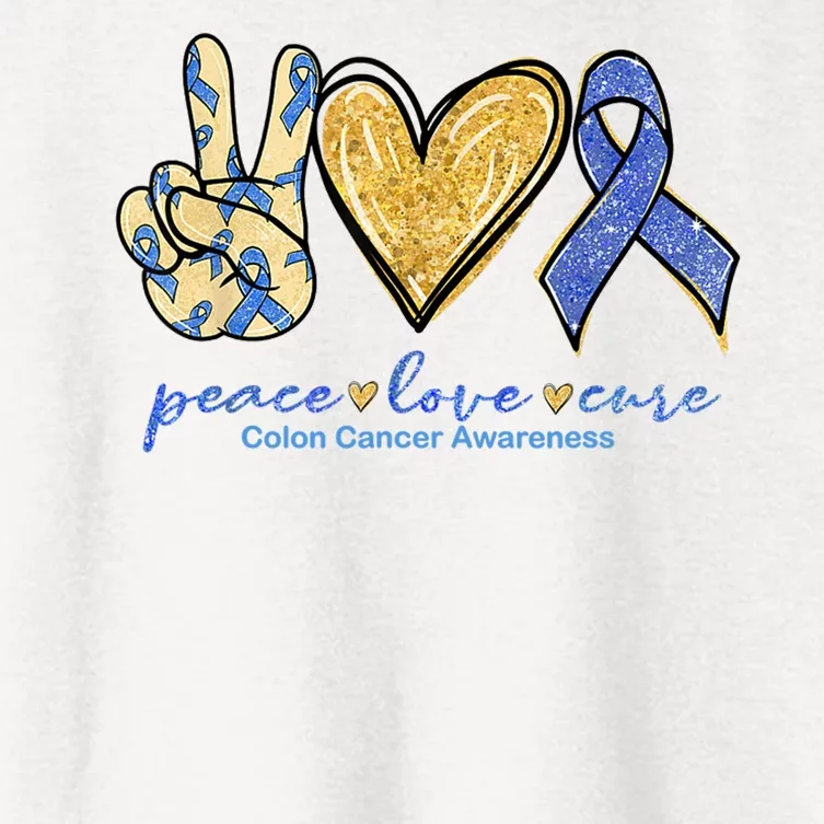 Peace Love Cures Ribbon Colon Cancer Awareness Supporter Women's Crop Top Tee