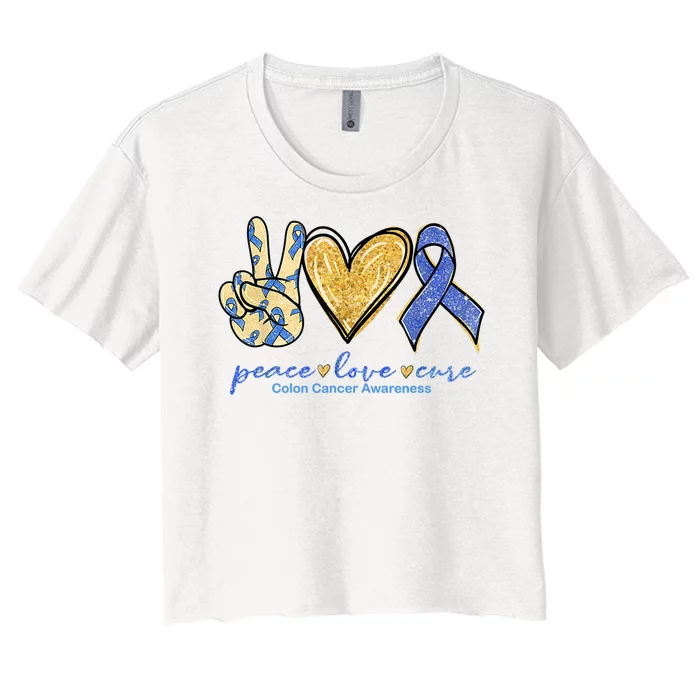 Peace Love Cures Ribbon Colon Cancer Awareness Supporter Women's Crop Top Tee