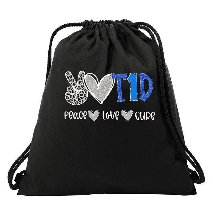 Peace Love Cure Type One Diabetes awareness T1D Drawstring Bag