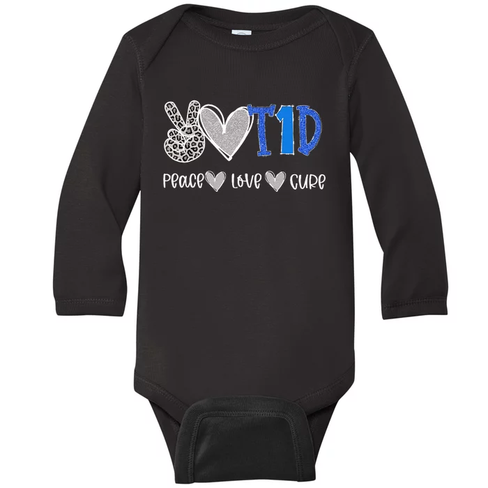 Peace Love Cure Type One Diabetes awareness T1D Baby Long Sleeve Bodysuit