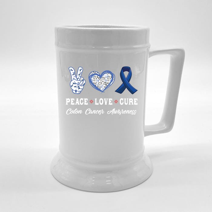 Peace Love Cure Colon Cancer Awareness Cool Gift Front & Back Beer Stein