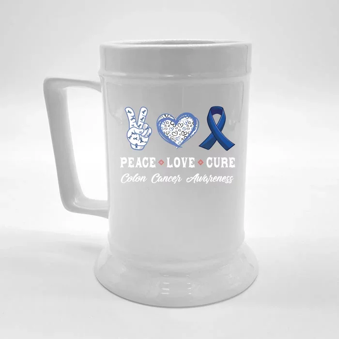 Peace Love Cure Colon Cancer Awareness Cool Gift Front & Back Beer Stein