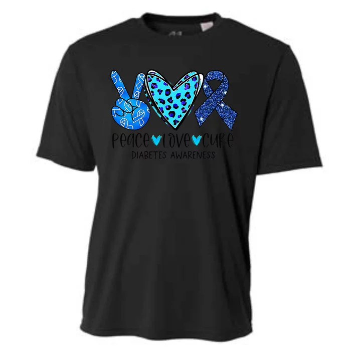 Peace Love Cure Blue Ribbon T1D Type 1 Diabetes Awareness Cooling Performance Crew T-Shirt