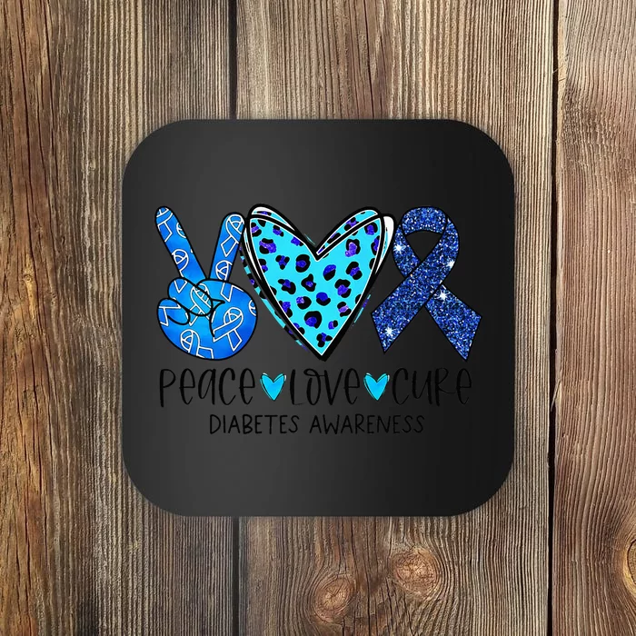 Peace Love Cure Blue Ribbon T1D Type 1 Diabetes Awareness Coaster