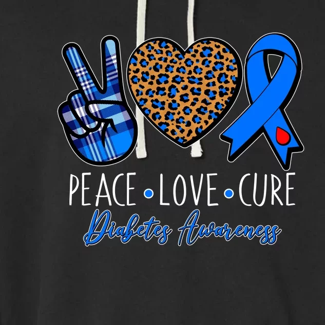 Peace Love Cure Diabetes Awareness Garment-Dyed Fleece Hoodie