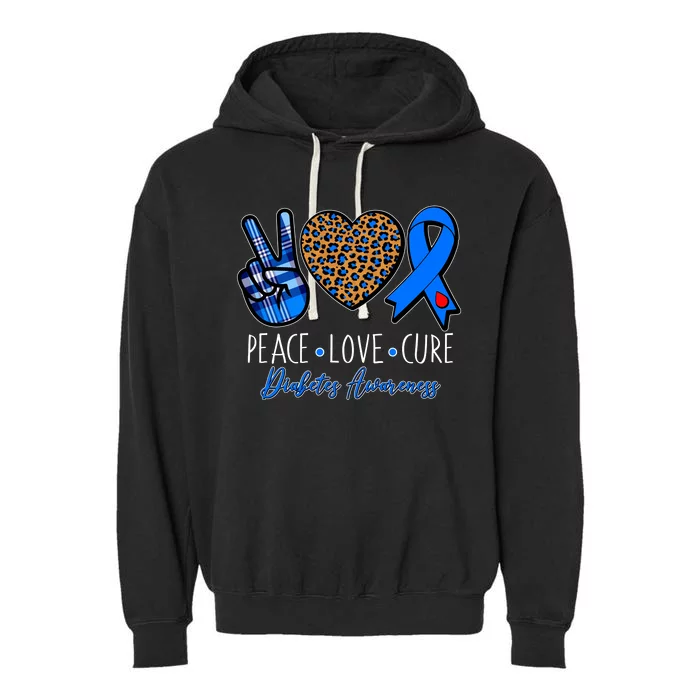 Peace Love Cure Diabetes Awareness Garment-Dyed Fleece Hoodie