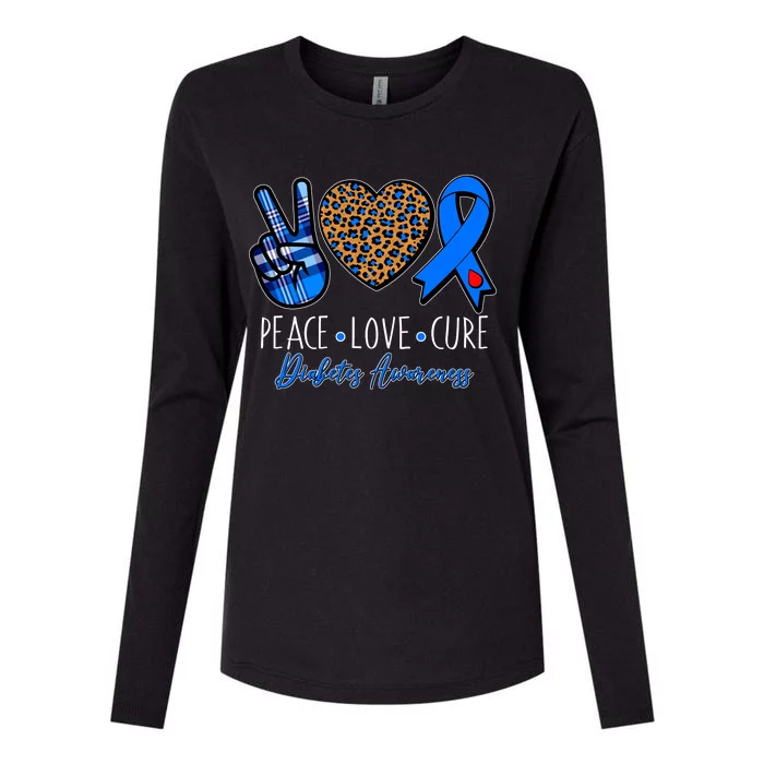 Peace Love Cure Diabetes Awareness Womens Cotton Relaxed Long Sleeve T-Shirt