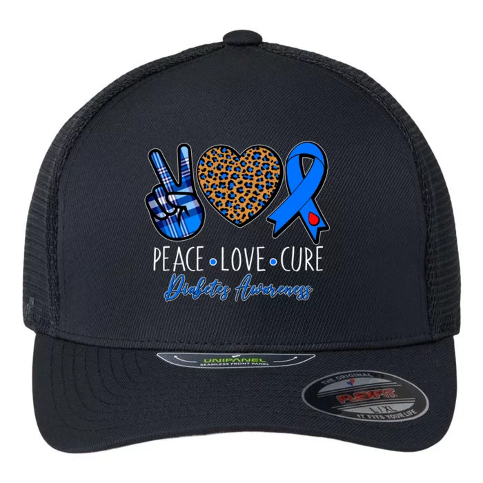 Peace Love Cure Diabetes Awareness Flexfit Unipanel Trucker Cap