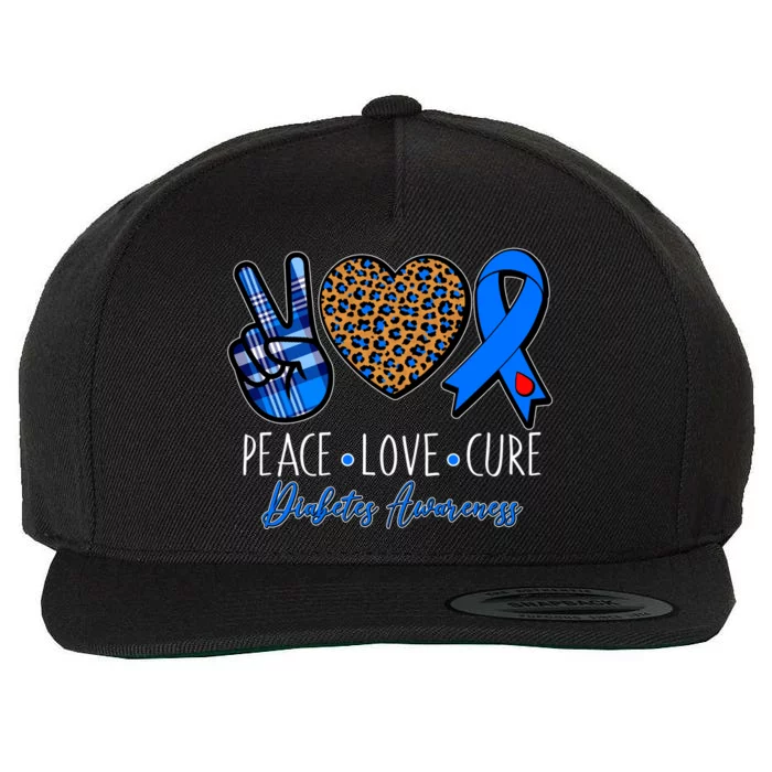 Peace Love Cure Diabetes Awareness Wool Snapback Cap